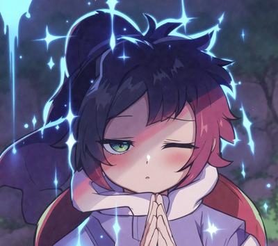 The primary subject of the image is a young girl with red hair, wearing a white jacket and a red scarf. She is praying with her hands clasped together. The setting is a dark room, and the visual style is a digital art illustration. The colors in the image are predominantly white and red, creating a warm and intimate atmosphere.